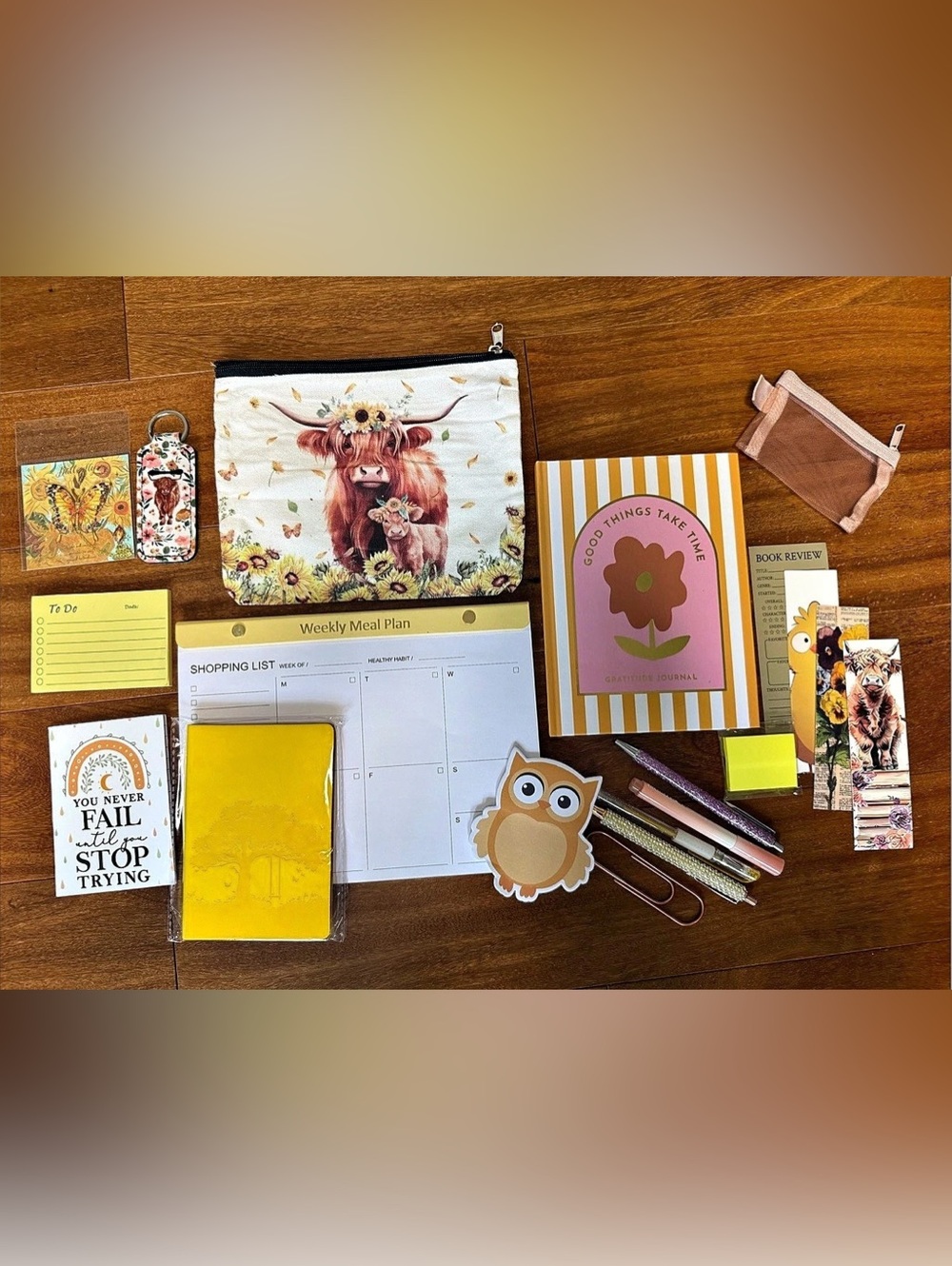 Yellow Highland Cow Gratitude Journal and Stationery Bundle